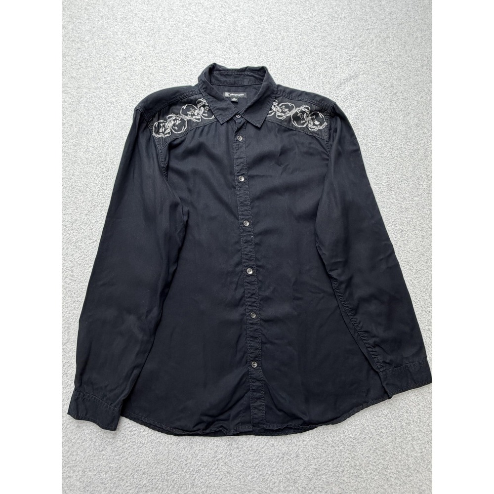 INC International Concepts Shirt Mens XL Black Skull Embroidered Long Sleeve‎
